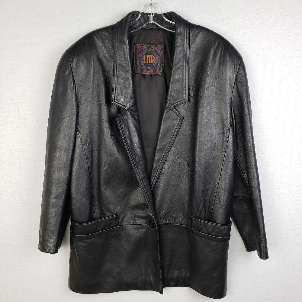 Vintage LNR 100% Leather Blazer Jacket Coat Black size L Corpcore 90s Minimalist